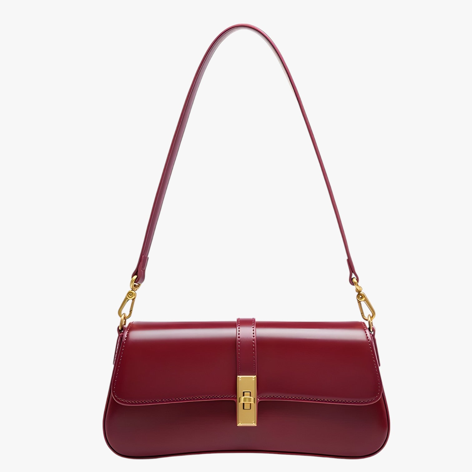Borsa Baguette Donna in Vera Pelle Nera di Lusso, Elegante e Compatta - Rosso vino - bag Bags baguette borsa borsa baguette donna handbags pelle Shoulder Bags vera women bags Women's handbags - Concept Palermo
