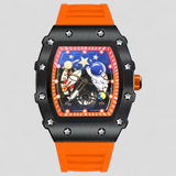 Personaliseerbaar Zomer Mechanisch Herenhorloge, Roestvrijstalen Kast, Stoffen Band