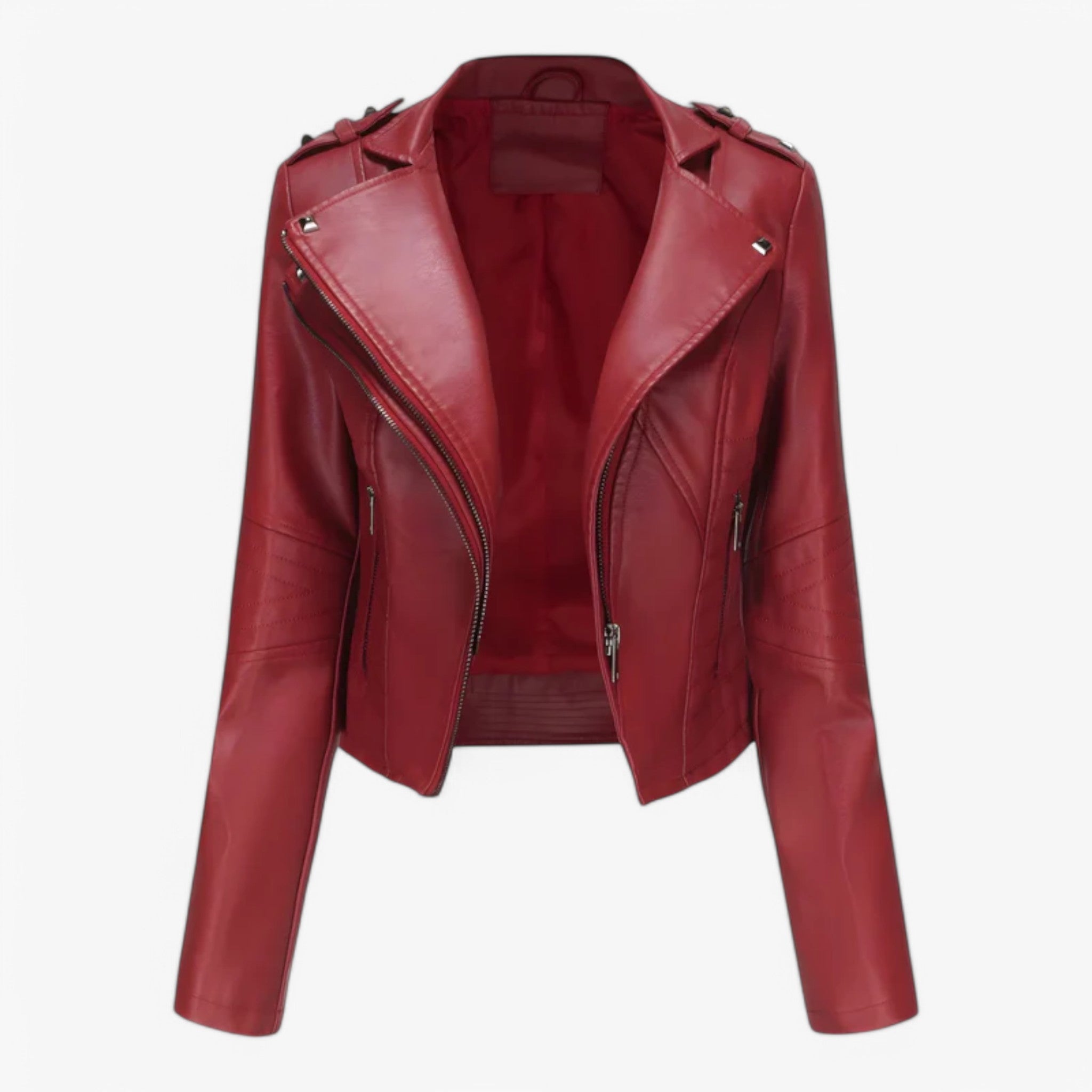 Giacca Biker Corta in Pelle Donna - Alta Qualita, Consegna Rapida - Rosso - biker corta donna giacca giacca biker pelle women's coats & jackets - Concept Palermo