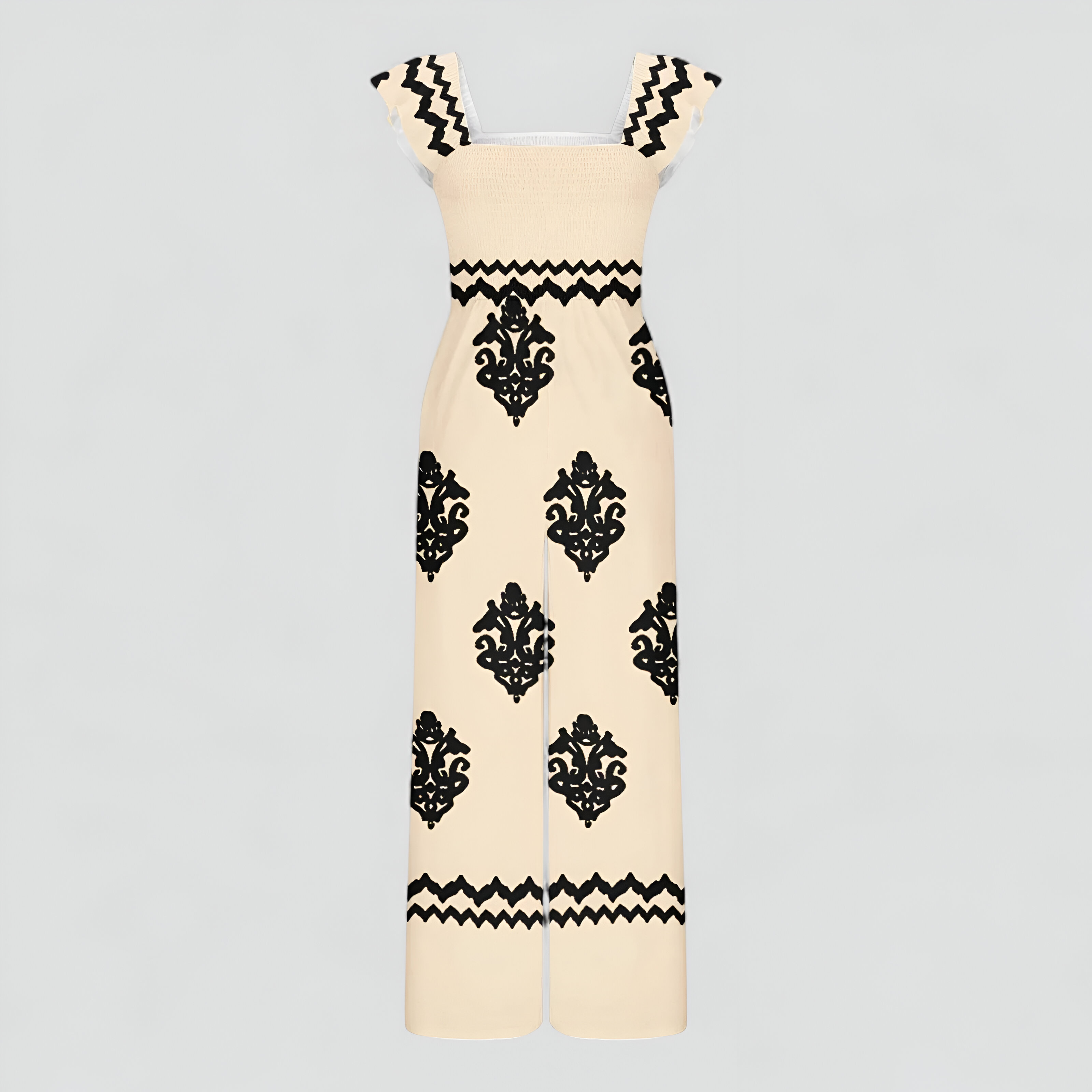 Tuta Donna Bohemien a Vita Alta Gamba Larga - Cachi - abbigliamento casual alta bohemien donna gamba larga moda estiva one-pieces stile vintage tuta tuta a vita alta tuta bohemien tuta con maniche a cappuccio tuta donna tuta elegante tuta gamba larga tuta leggera - Concept Palermo