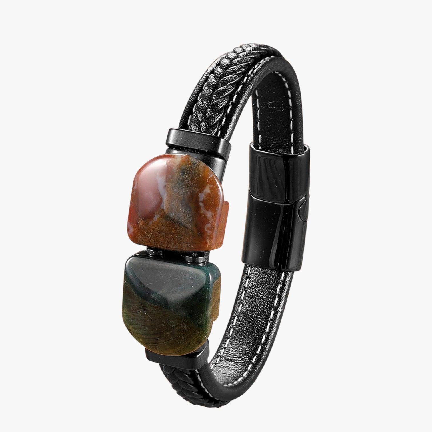 Bracciale Uomo in Pietra Naturale e Pelle Regalo 2025 - Pietra-A 19cm - bracciale bracciale uomo BRACELET bracelet for men BRACELETS jewelry mens bracelet naturale pelle pietra regalo uomo - Concept Palermo