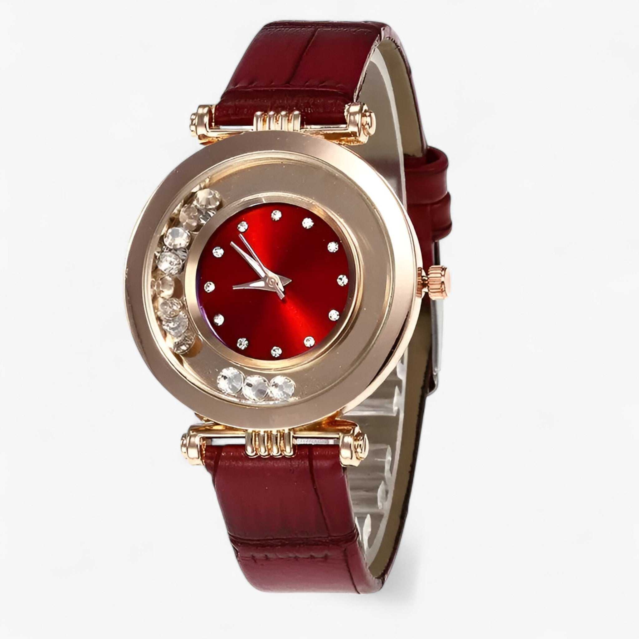 Orologio da donna con cinturino in pelle e fibbia con strass - Rossa - accessoires cinturino donna fibbia horloges orologio orologio donna pelle strass watches - Concept Palermo