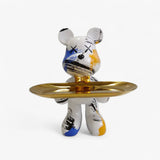 CraftBear berenbeeld van hars met dienblad, moderne decoratieve sculptuur zwart/wit