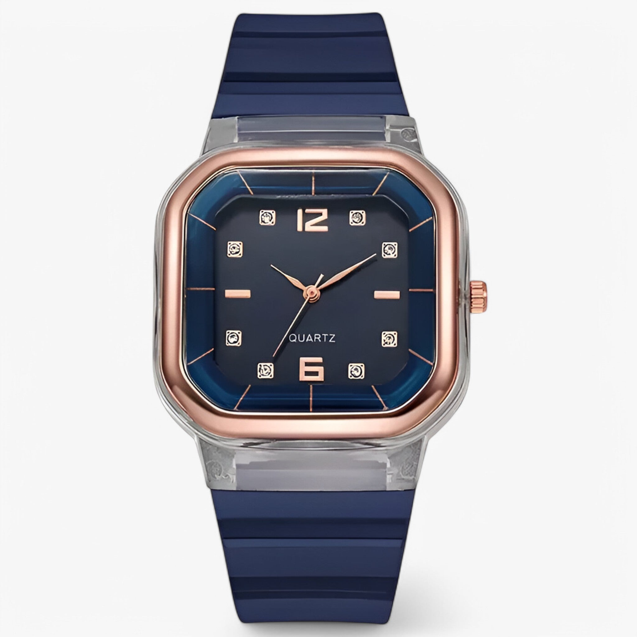 Orologio da donna in silicone con quadrante grande e dettagli strass - blu - dettagli donna female watch orologio orologio donna quadrante silicone strass watch for women watches - Concept Palermo