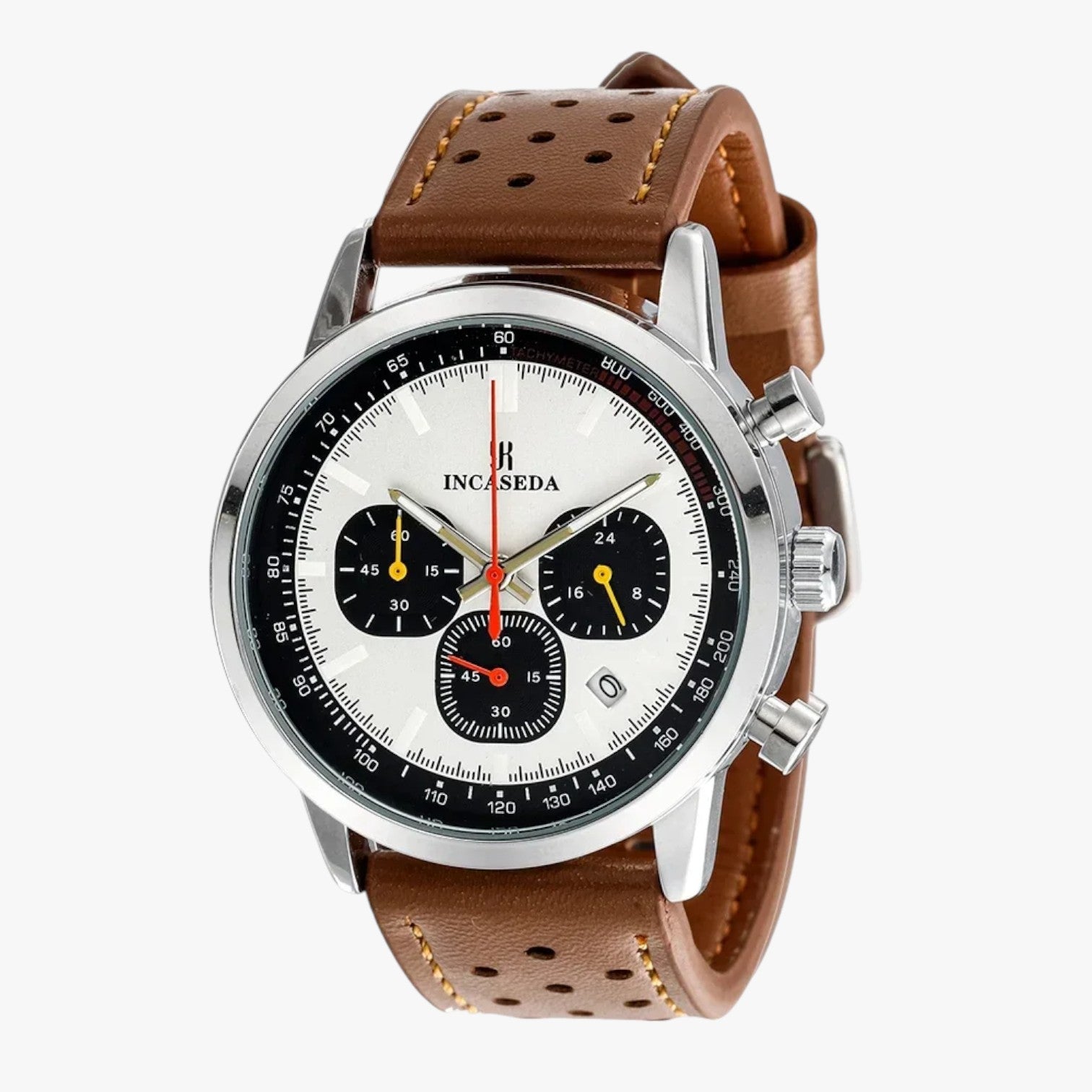 Orologio Uomo INCASEDA Cronografo al Quarzo Lusso, Ultra Luminoso, Elegante - Brown White - cronografo incaseda luminoso orologio orologio uomo quarzo uomo watch watch for men watches WATCHES FOR MEN - Concept Palermo