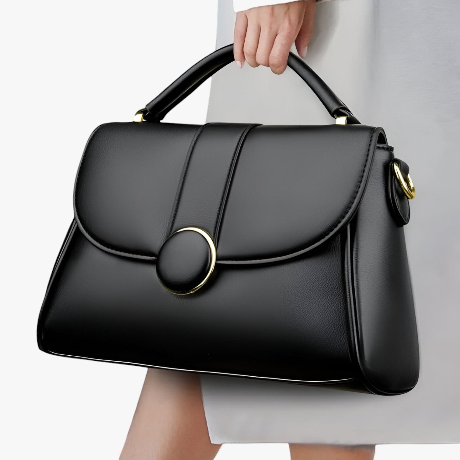 Borsa a Tracolla Donna Nera in Vera Pelle Elegante con Patta e Chiusura Magnetica - - Bags borsa borsa tracolla donna firmata handbags tracolla women bags Women's handbags - Concept Palermo