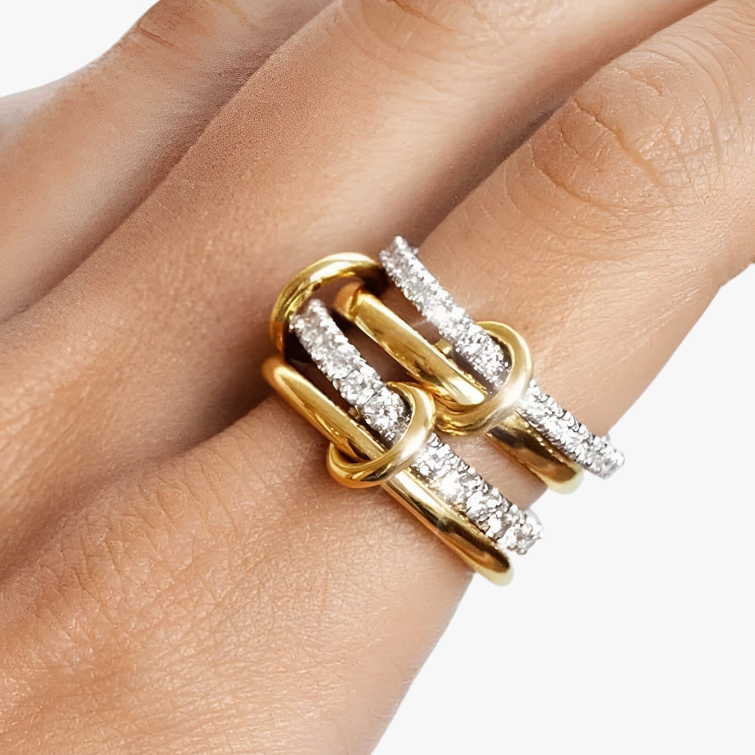 Anello Impilabile Donna Oro 18K con Zirconi Bianchi - Fede Sottile Elegante - - cubic donna gold stacked jewelry Ring rings stacked uomo with women ring womens ring - Concept Palermo