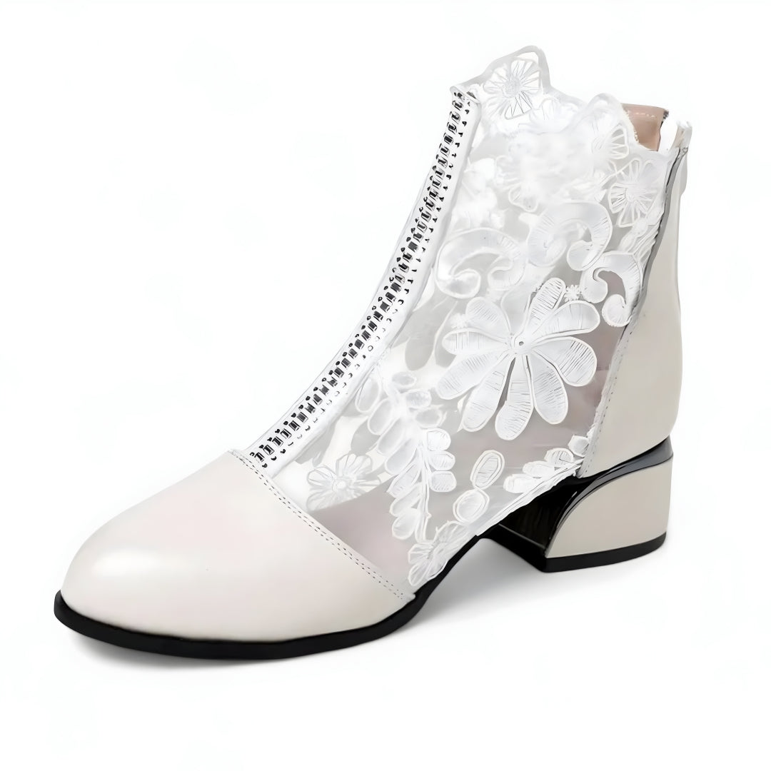 Stivaletti Donna Neri in Vera Pelle con Tacco Grosso, Lacci e Cerniera Laterale - Cachi - BOOTS Boots & Shoes grosso lacci pelle shoes stivaletti stivaletti vera tacco vera - Concept Palermo