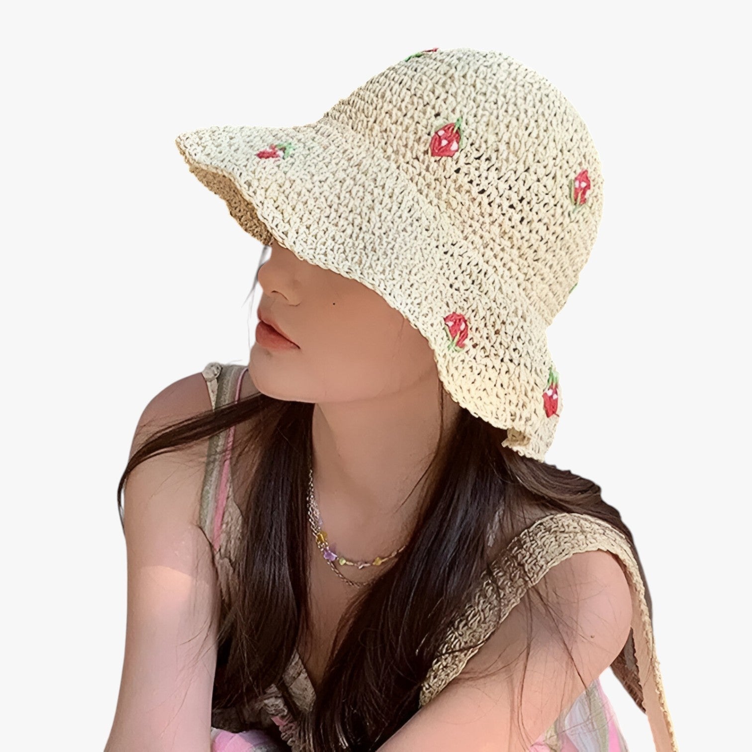 Cappello da sole fragola – Pieghevole, fatto a mano e di moda protettivo - - bucket hats cappello cappello sole fatto fragola Hat for girls mano moda pieghevole protettivo summer hat Sun Hats women hat - Concept Palermo