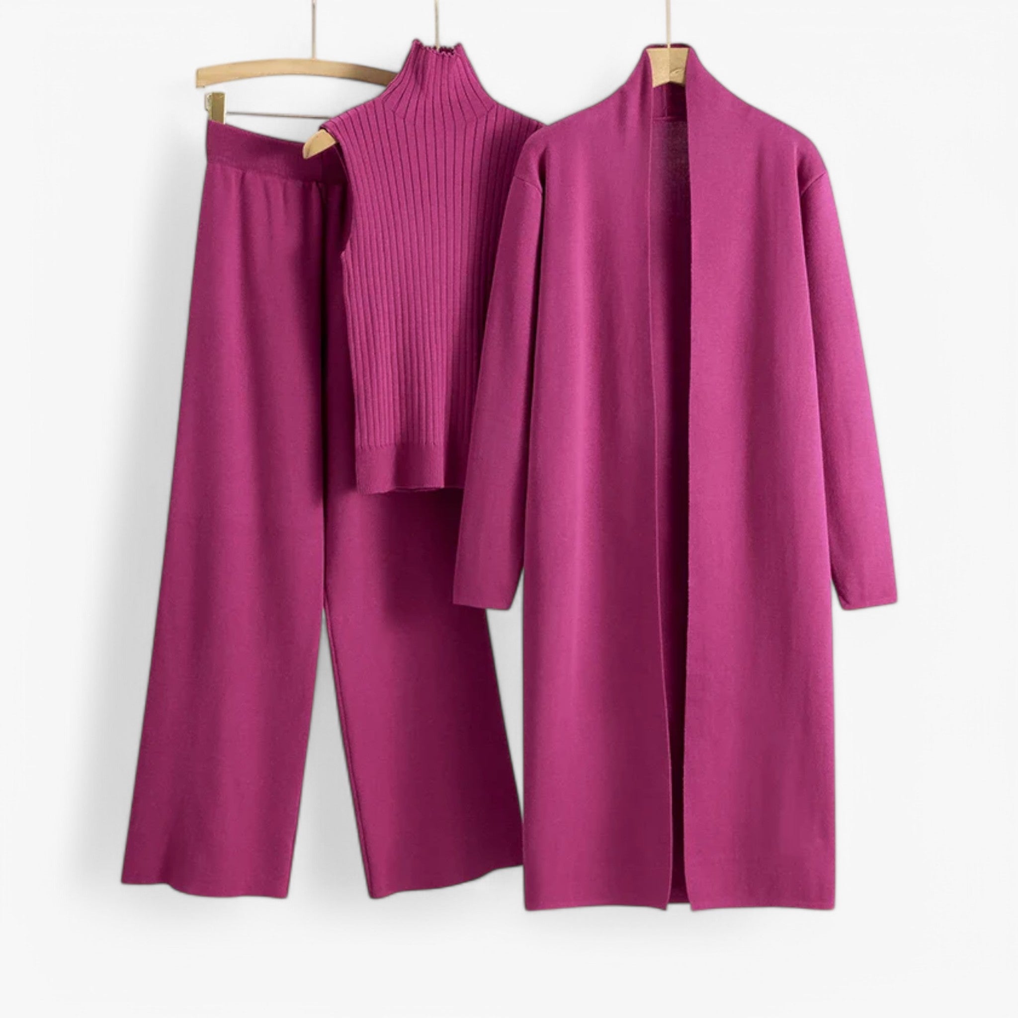 Set Maglieria Vintage 3 Pezzi Donna, Cardigan, Top e Gonna Lavorati a Maglia - Rosa Una taglia - maglieria maglieria vintage outfit sets pezzi vintage - Concept Palermo