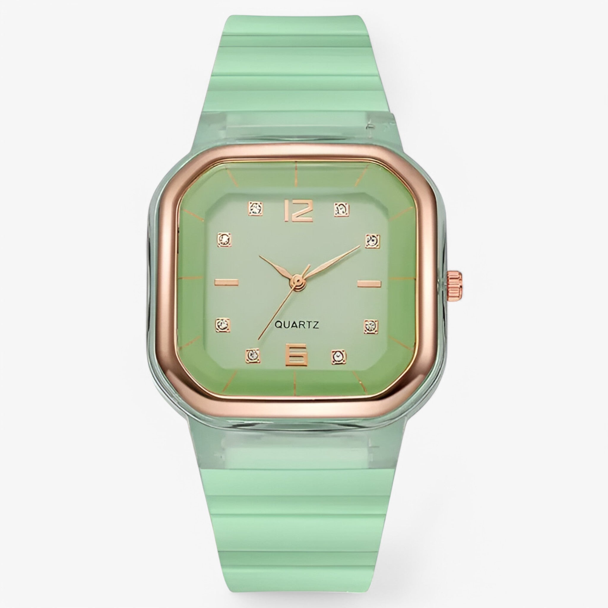 Orologio da donna in silicone con quadrante grande e dettagli strass - verde - dettagli donna female watch orologio orologio donna quadrante silicone strass watch for women watches - Concept Palermo