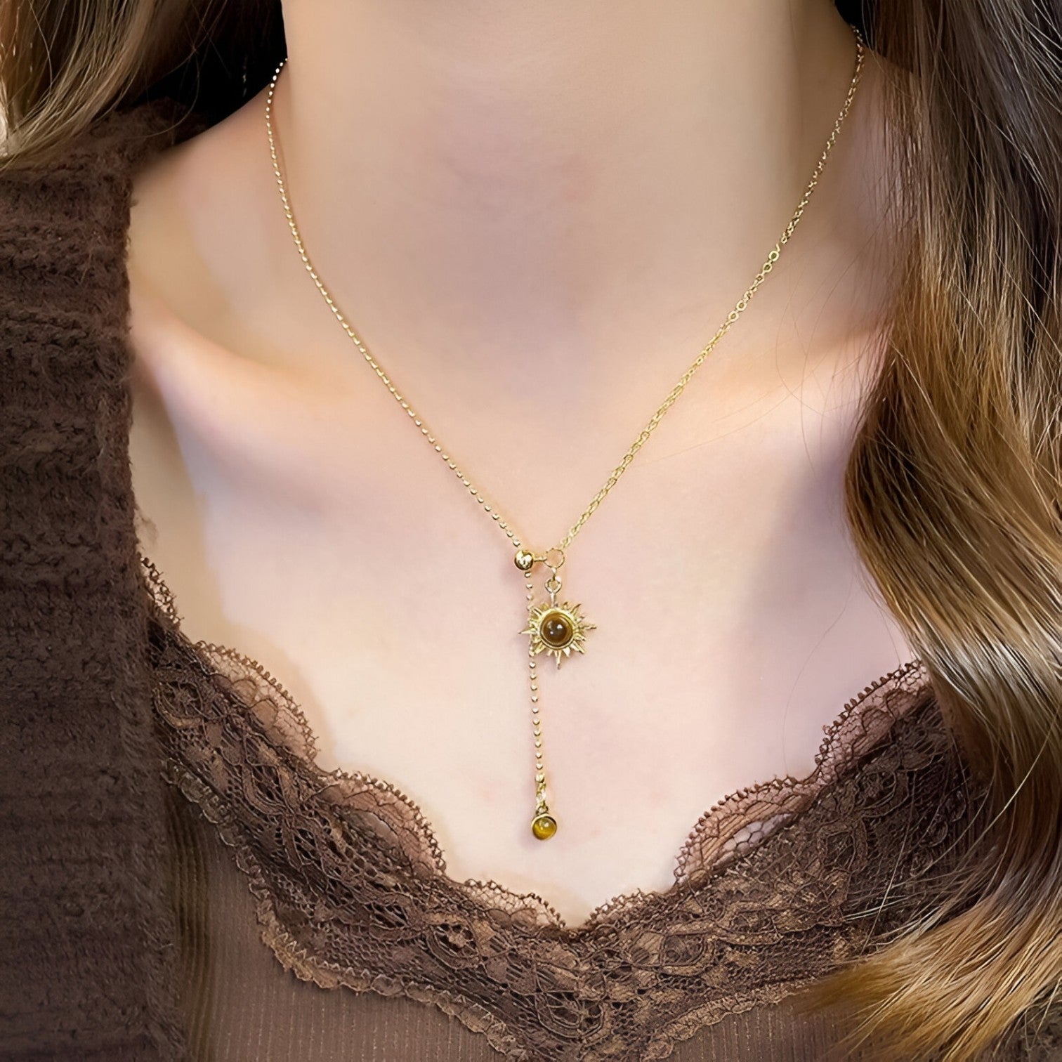 Collana in Tigriocchi Fiore di Sole Accessorio Autunno/Inverno Lana Donna - - accessorio autunno collana collana tigriocchi donna elegant womens necklaces fiore inverno jewelry Necklace NECKLACES Necklaces for Women - Concept Palermo