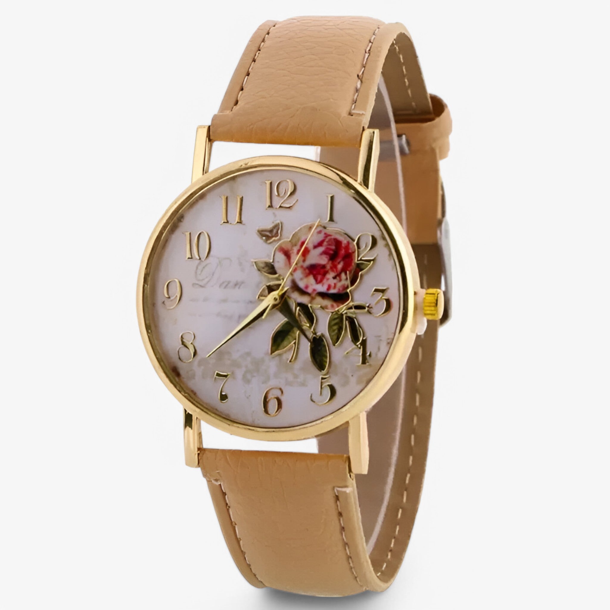 Orologio con fiore di rosa e cinturino in similpelle - Beige - cinturino female watch fiore orologio orologio fiore similpelle watch for women watches - Concept Palermo