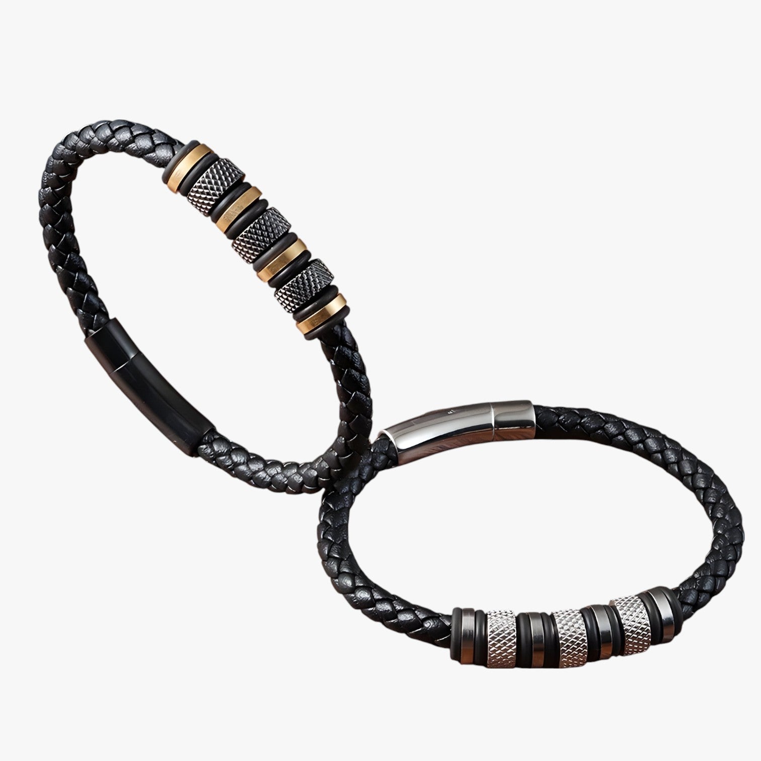 Bracciale Uomo in Pelle Intrecciata con Perline in Acciaio - - acciaio bracciale bracciale uomo BRACELET bracelet for men BRACELETS intrecciata jewelry mens bracelet pelle perline uomo - Concept Palermo