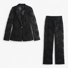 Giacca da cerimonia ricamata con perle e pantaloni a vita alta Uomo - Tutto in nero XS - alta cerimonia giacca giacca cerimonia Men outfit sets pantaloni pants Pearl perle ricamata Solid suits suits and pants women pants - Concept Palermo