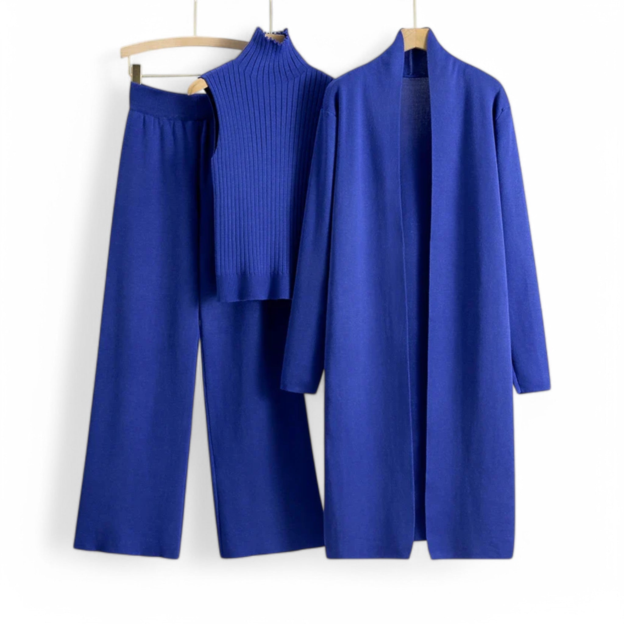 Set Maglieria Vintage 3 Pezzi Donna, Cardigan, Top e Gonna Lavorati a Maglia - Blu Una taglia - maglieria maglieria vintage outfit sets pezzi vintage - Concept Palermo