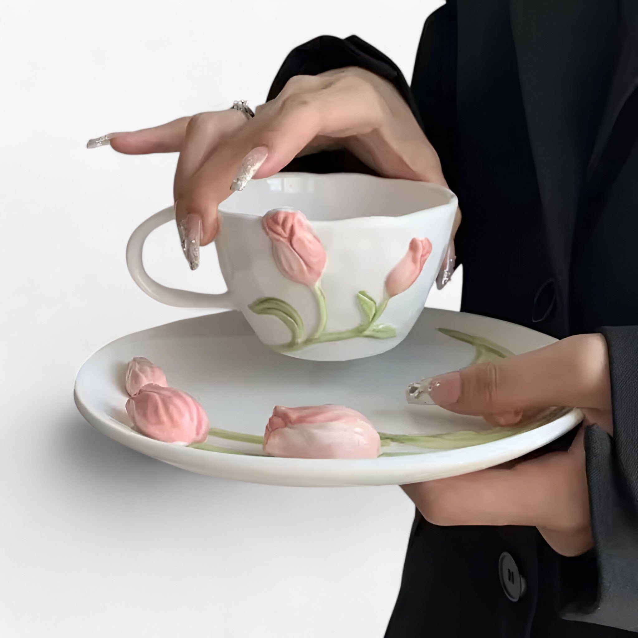 Tazza da caffè in ceramica creativa a forma di tulipano con piattino - - caffè ceramica creativa forma home & garden huis & tuin piattino tazza tazza caffè - Concept Palermo