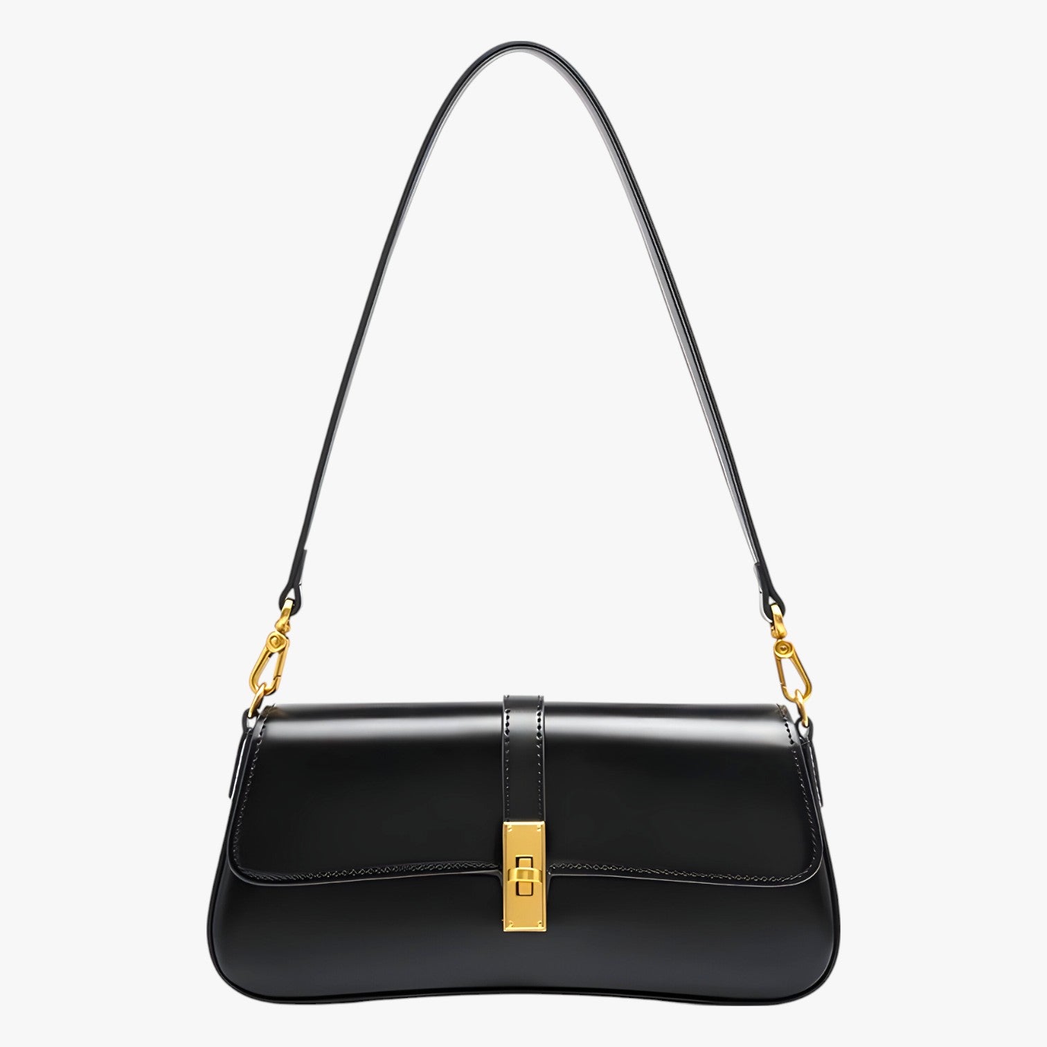 Borsa Baguette Donna in Vera Pelle Nera di Lusso, Elegante e Compatta - - bag Bags baguette borsa borsa baguette donna handbags pelle Shoulder Bags vera women bags Women's handbags - Concept Palermo