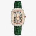 Reloj de mujer verde de piel con tachuelas decorativas