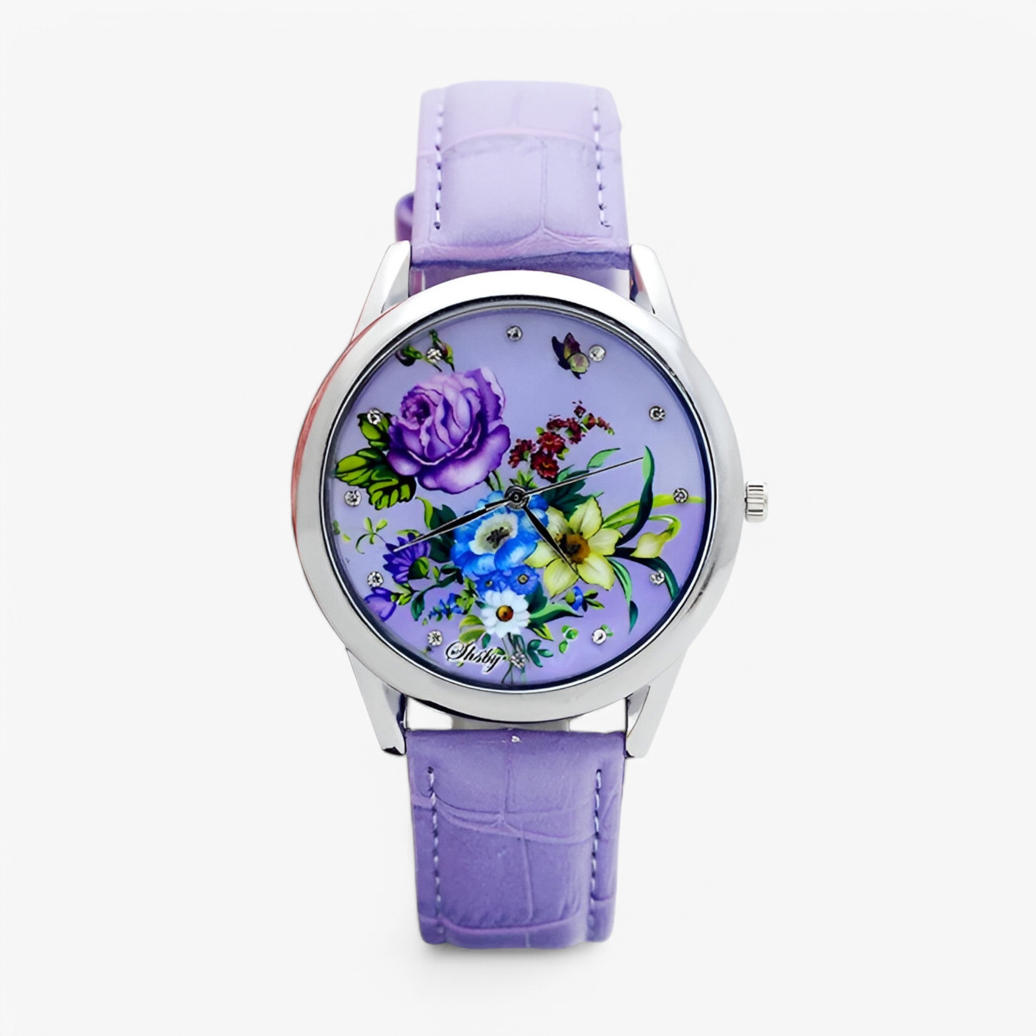 Orologio da donna con cinturino in pelle e quadrante floreale - viola - cinturino donna female watch floreale orologio orologio donna pelle quadrante watch for women watches - Concept Palermo