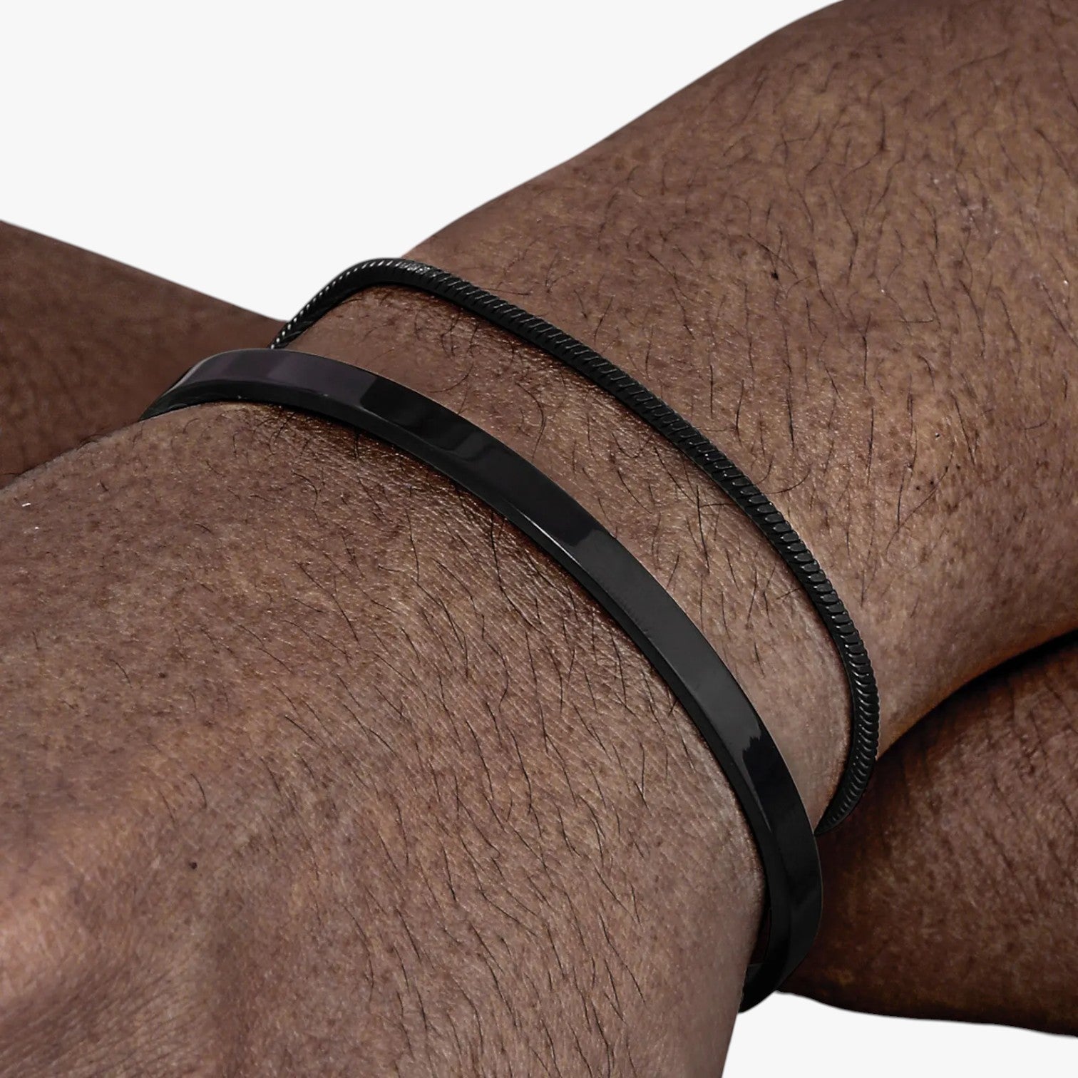 Set Bracciali Uomo in Acciaio con Dettagli Neri - nero - acciaio bracciali bracciali uomo BRACELET bracelet for men BRACELETS dettagli jewelry mens bracelet neri uomo - Concept Palermo