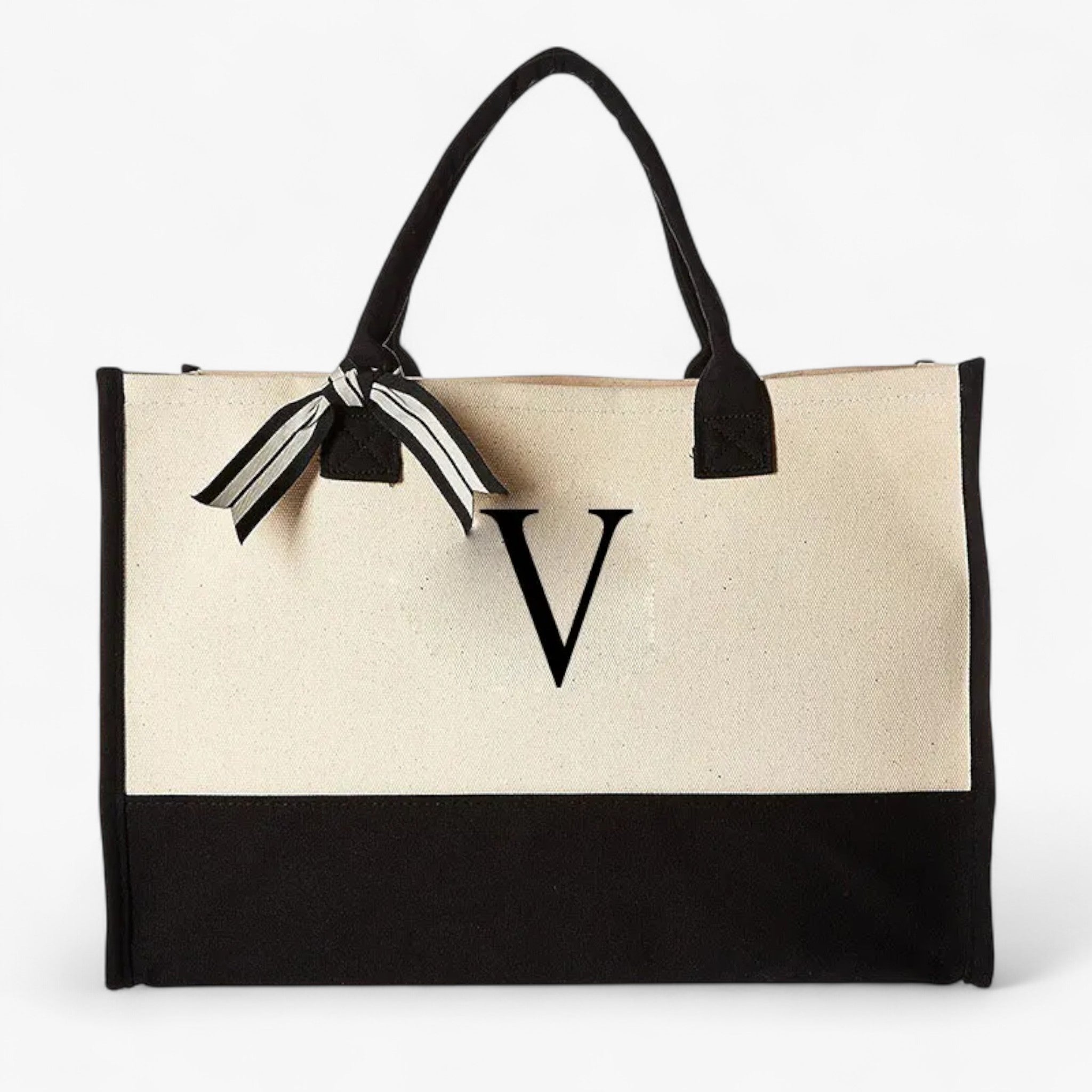 Borsa Tote Donna Grande in Tela Personalizzata con Iniziali - Elegante e Resistente - V - Bags borsa borsa tote donna handbags personalizzata tote tote bags Women's handbags - Concept Palermo