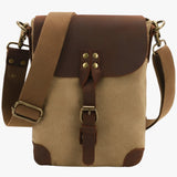 Vintage canvas en leren dames schoudertas