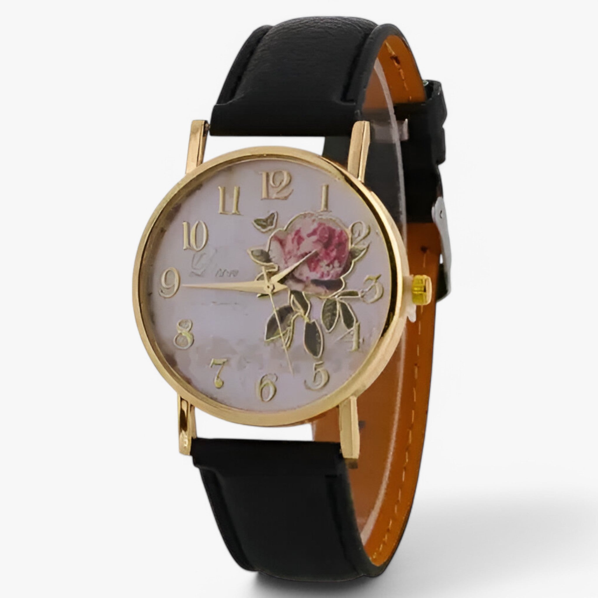 Orologio con fiore di rosa e cinturino in similpelle - Nera - cinturino female watch fiore orologio orologio fiore similpelle watch for women watches - Concept Palermo