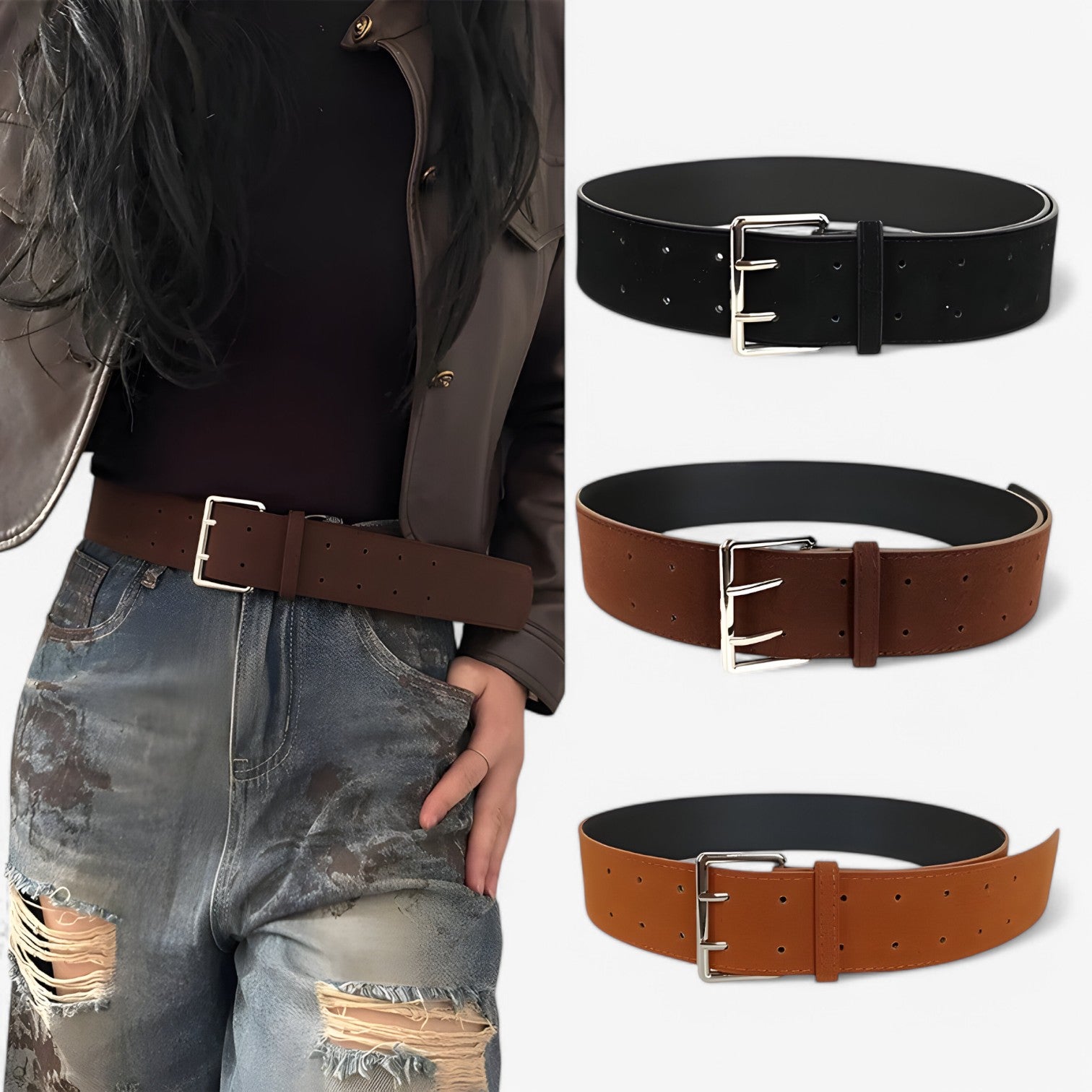 Cintura Larga in Seta di Camoscio con Fibbia Argento Donna - - belts camoscio cintura cintura larga donna fibbia larga seta waist belt for women women belt round Womens belt - Concept Palermo