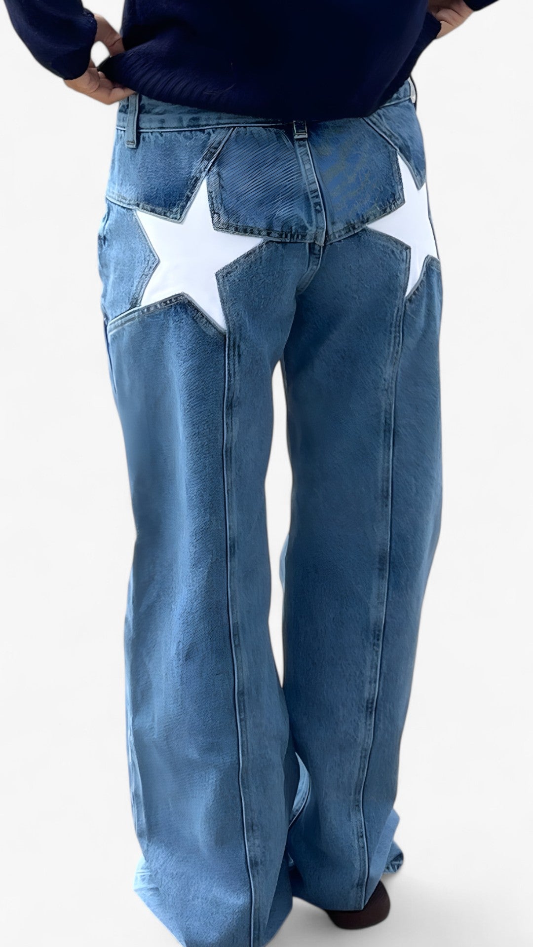 Jeans Donna Slim Fit Vita Bassa Blu con Stampa Stelle Casual - Azzurro chiaro - bassa donna jeans jeans vita pants pants for women stampa stelle vita - Concept Palermo