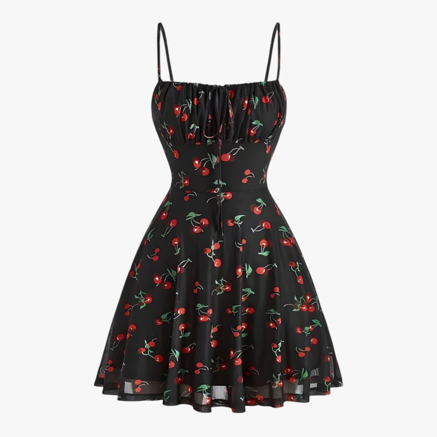 Abito svasato vintage con stampa ciliegia per feste estive Donna - nero - abito abito svasato ciliegia donna dresses estive feste stampa - Concept Palermo