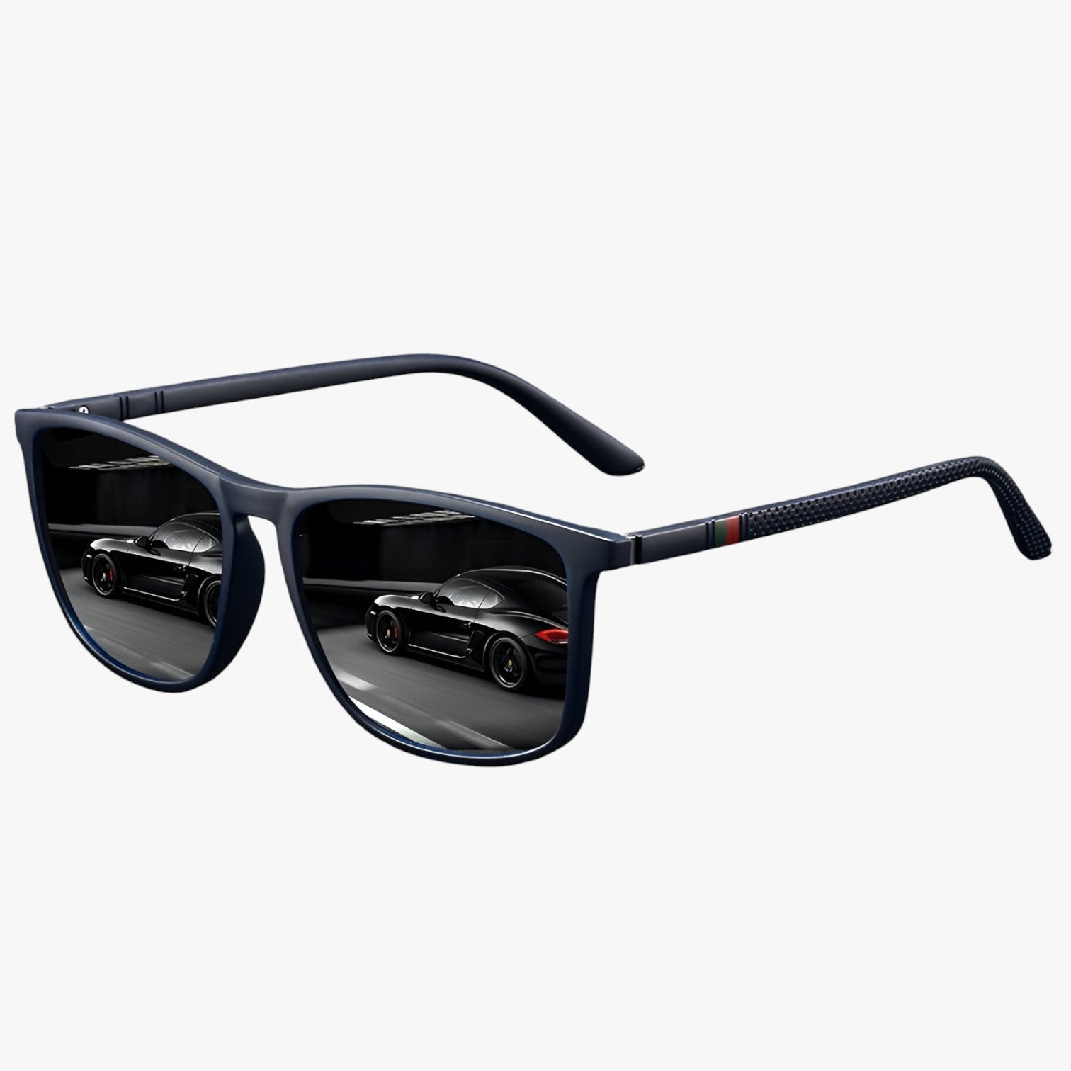 Occhiali da Sole Uomo Polarizzati Vintage Bianco/Nero, Protezione UV400 - Cornice Blu Scuro - Fashion Sunglasses mens sunglasses occhiali occhiali polarizzati polarizzati strisce sunglasses uomo vintage - Concept Palermo