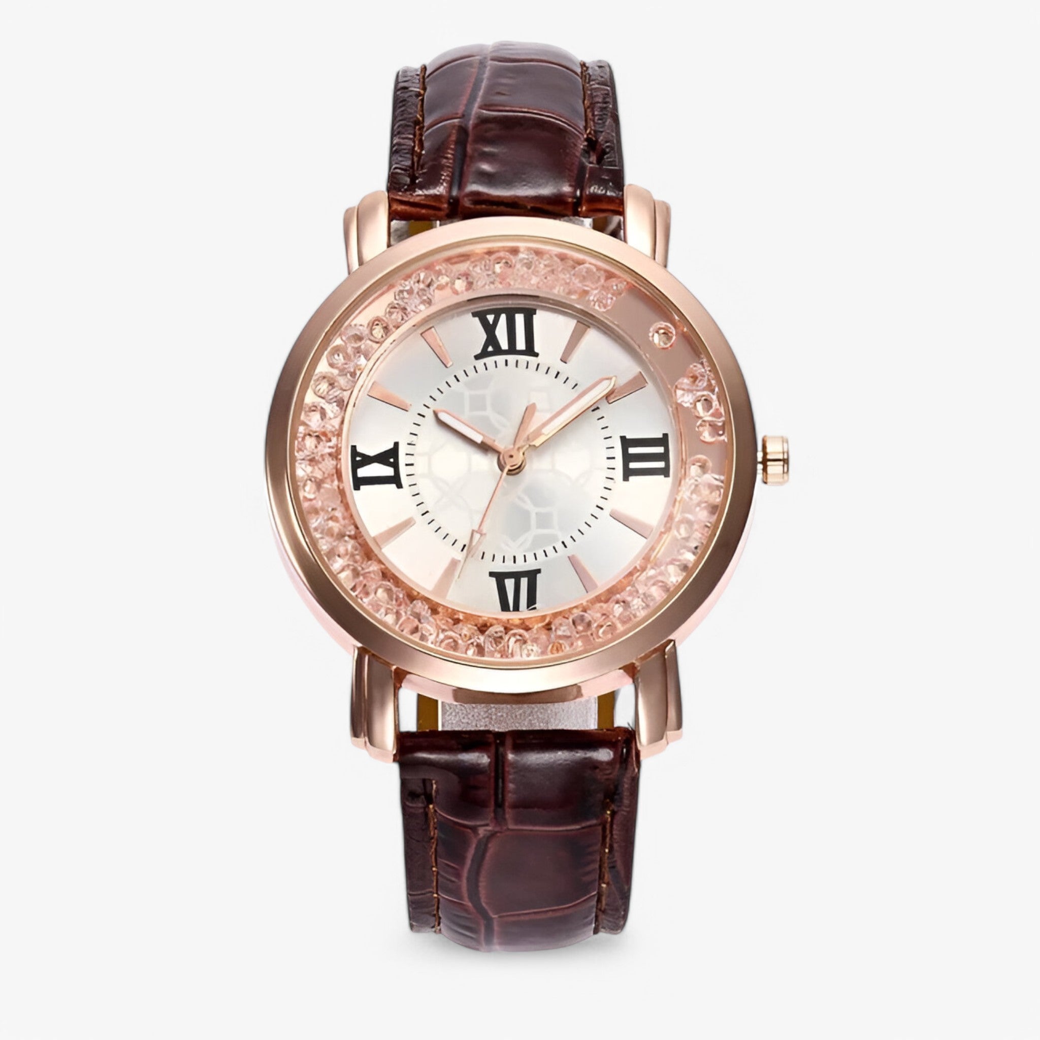 Orologio da donna in pelle con quadrante decorato da strass brillanti - marrone - accessoires brillanti decorato donna horloges orologio orologio donna pelle quadrante strass watches - Concept Palermo