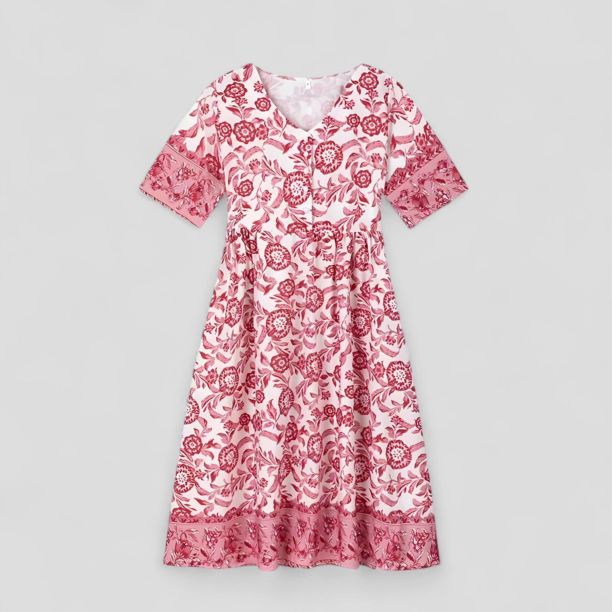 Abito Estivo Donna Con Stampa Floreale - Rosa - abito abito elegante abito estivo abito floreale donna dresses estivo fashion estate floreale moda femminile scollo a V stampa stile estivo tessuto leggero vestito comodo vestito lavabile - Concept Palermo
