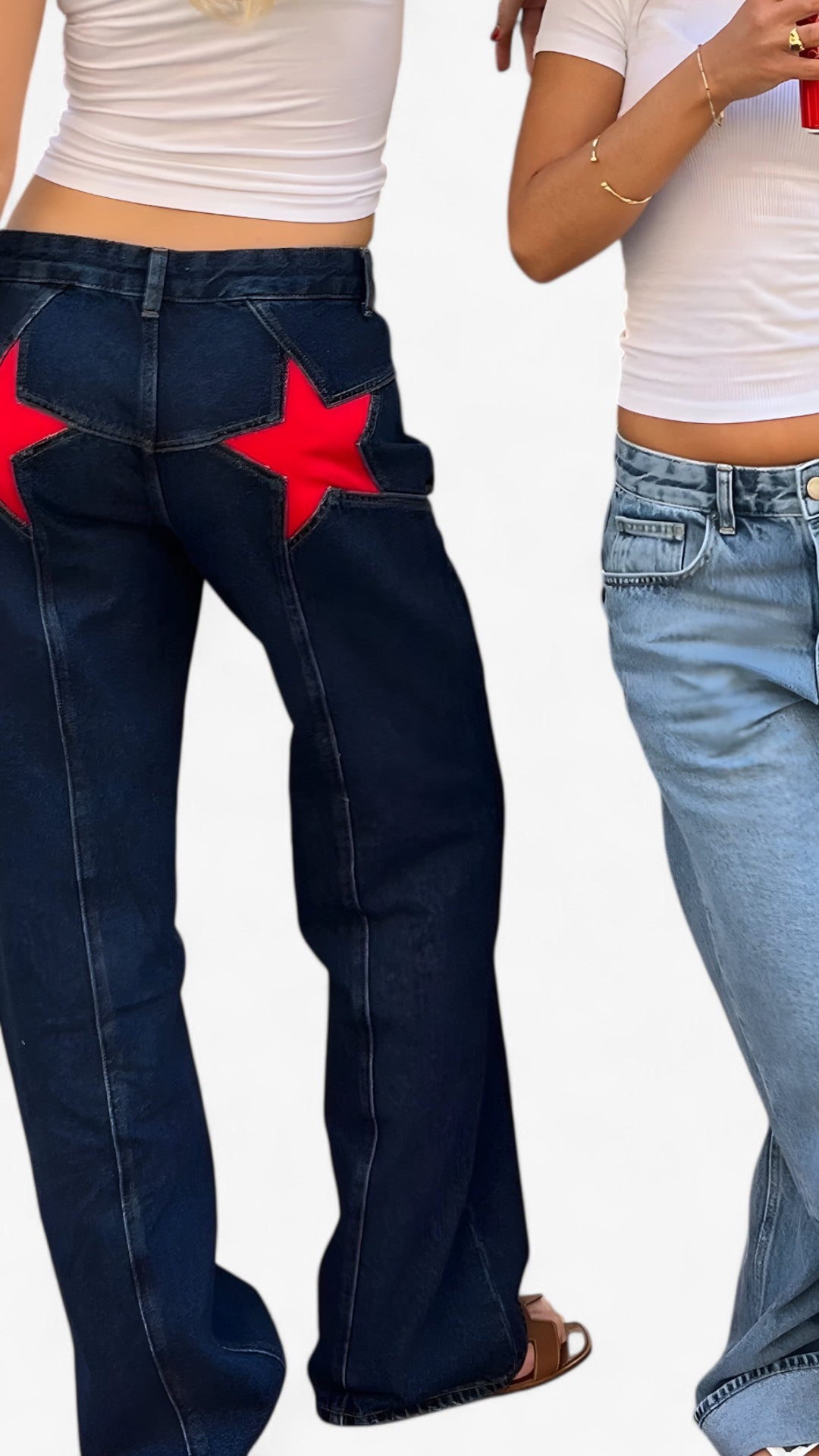 Jeans Donna Slim Fit Vita Bassa Blu con Stampa Stelle Casual - - bassa donna jeans jeans vita pants pants for women stampa stelle vita - Concept Palermo