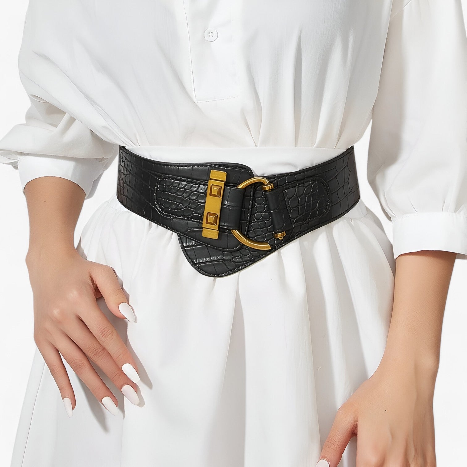 Cintura Elasticizzata Beige con Chiusura a Bottone – Stile Quotidiano Senza Sforzo - nero - Belts bottone chiusura cintura cintura elasticizzata elasticizzata quotidiano sforzo stile waist belt for women women belt genuin leather - Concept Palermo