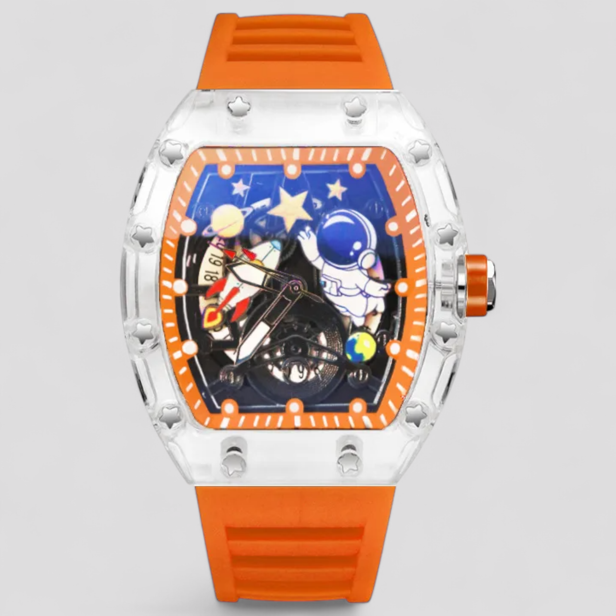 Orologio Meccanico Uomo Estivo Personalizzabile, Cassa Acciaio, Cinturino in Tessuto - Arancione chiaro - estivo meccanico orologio orologio meccanico personalizzato uomo watch for men watch for women watches WATCHES FOR MEN - Concept Palermo
