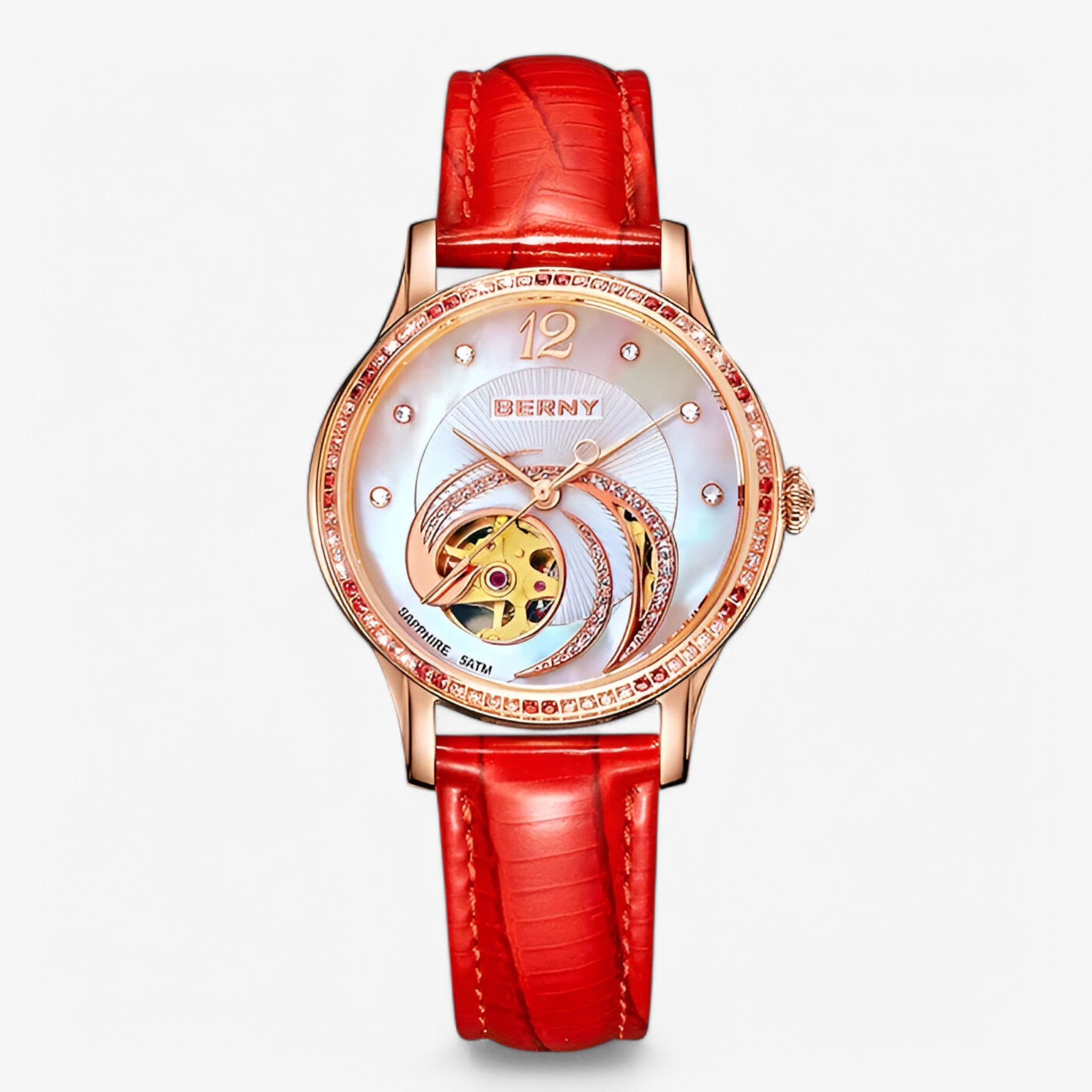 Orologio automatico scheletrato in pelle - Rossa - automatico female watch orologio orologio automatico pelle scheletrato watch for women watches - Concept Palermo