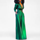 Elegante brede metallic smaragdgroene jumpsuit voor heren voor ceremonies en feesten