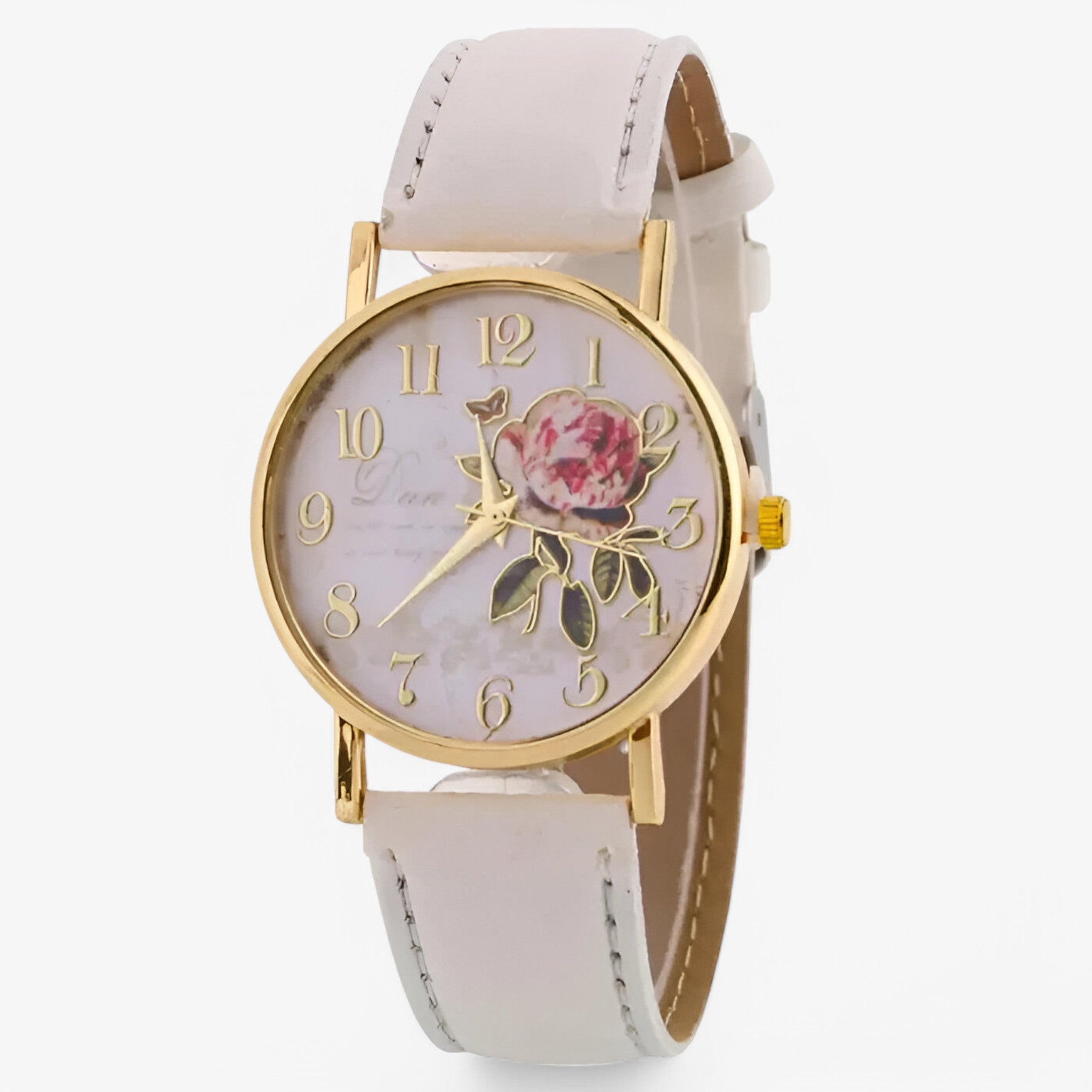 Orologio con fiore di rosa e cinturino in similpelle - Bianca - cinturino female watch fiore orologio orologio fiore similpelle watch for women watches - Concept Palermo