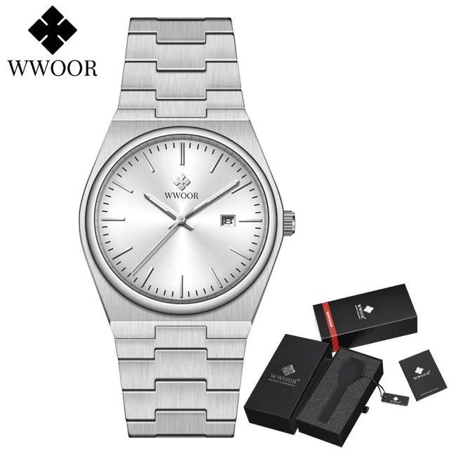 WWOOR Top Brand VJ32 Quartz Movement Watch for Men 316L Stainless Steel Business Watch Waterproof Luminous Men's Watches - Silver white - accessoires brand business horloges luminous movement quartz stainless steel watch watches - Concept Palermo