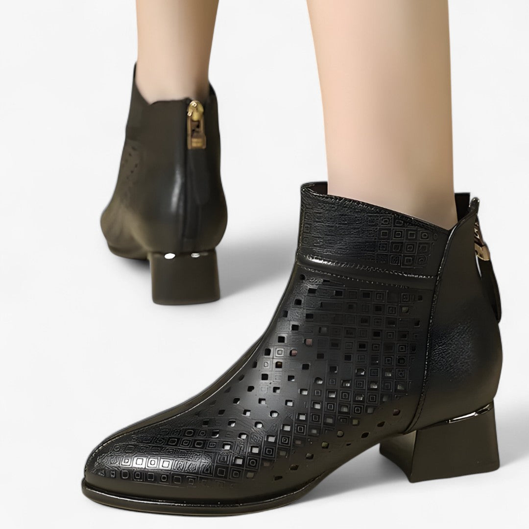 Stivaletti Donna Neri in Vera Pelle con Tacco Alto Eleganti, Punta Tonda - - donna estivi pelle punta schoenen shoes stivaletti stivaletti estivi tacco - Concept Palermo