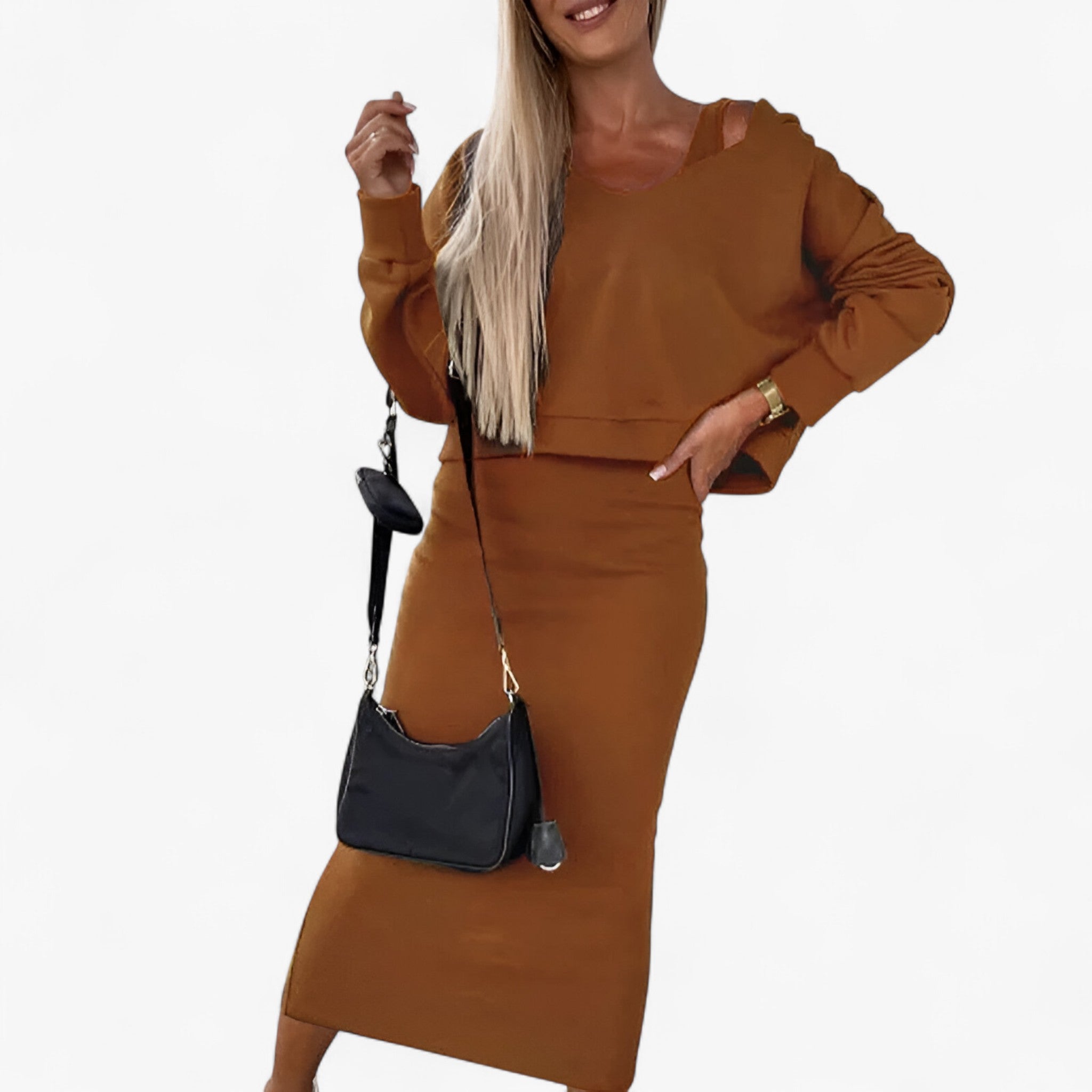 Set maglione e vestito – Comodo e sexy Donna - Cioccolato - donna maglione maglione vestito outfit sets sexy vestito - Concept Palermo