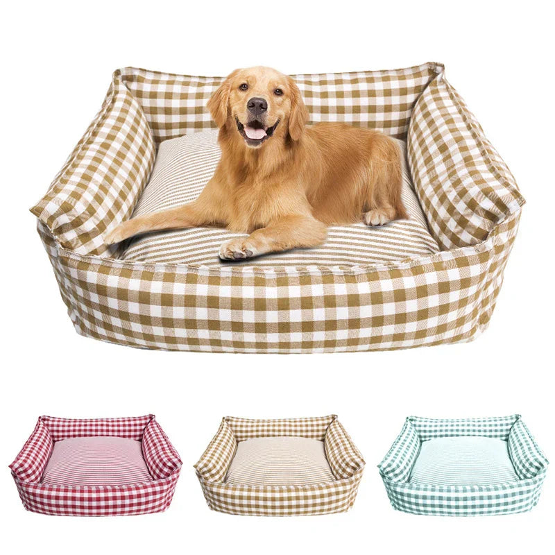Letto per cani Fantasia a quadri beige - Morbido giaciglio - 100% Cotone