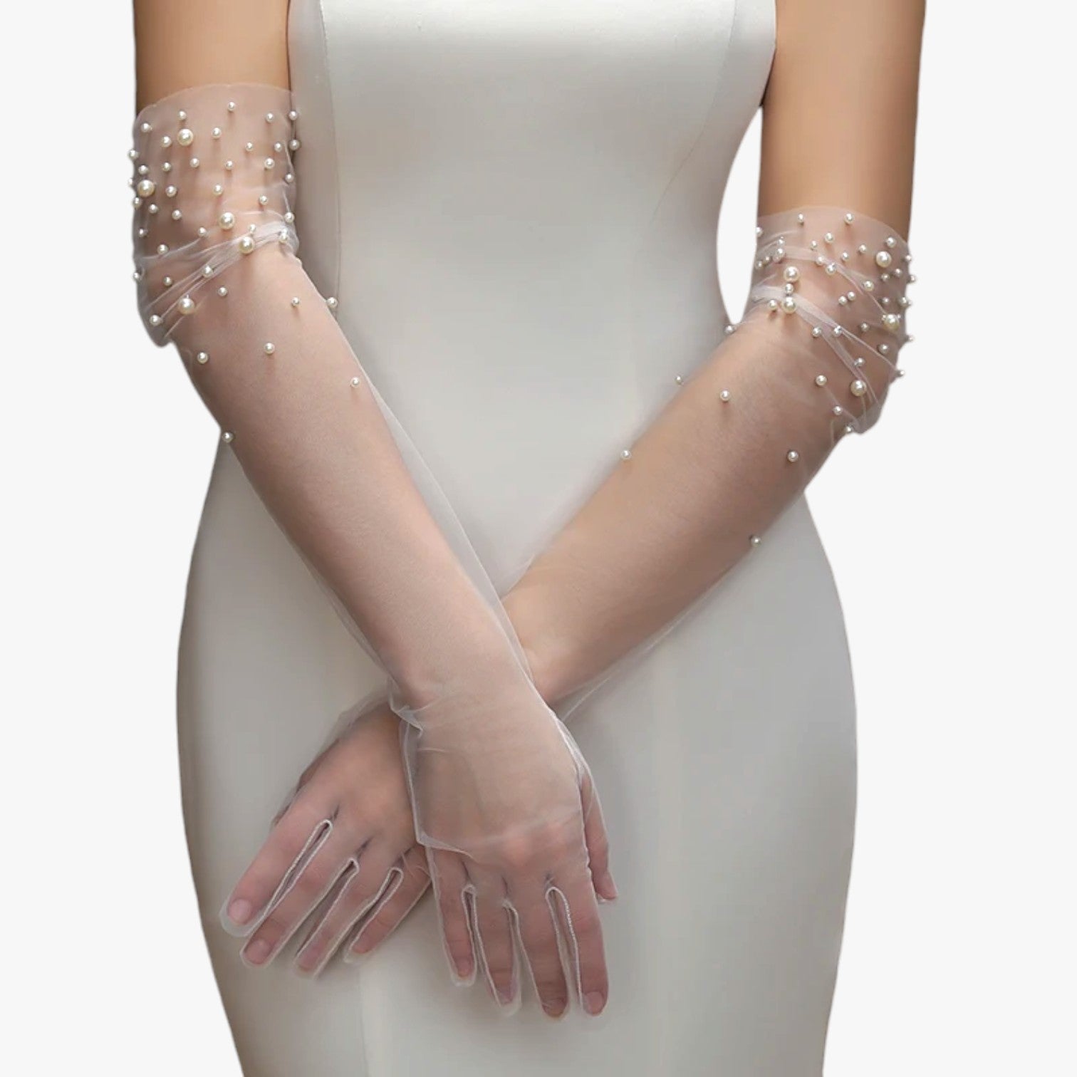 Guanti da Sposa in Tulle con Perline Raffinatezza Lunga e Leggera Rosso Uomo - - gloves guanti guanti sposa leggera lunga perline raffinatezza sposa tulle - Concept Palermo