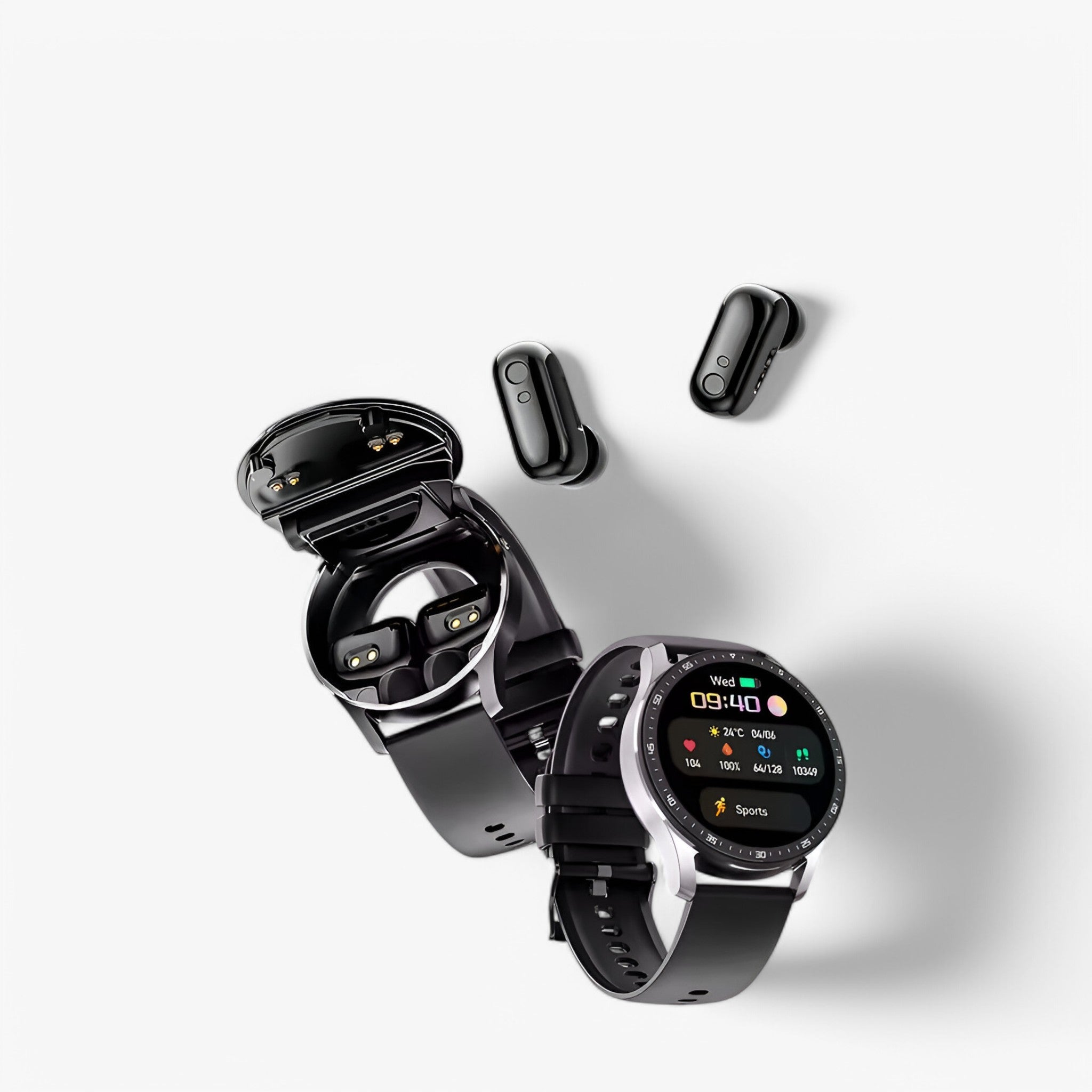 Smartwatch con Auricolare Bluetooth TWS Integrato 2-in-1, Nero, Impermeabile, per Uomo Donna - - accessoires auricolare bluetooth gadgets horloges smartwatch watches - Concept Palermo
