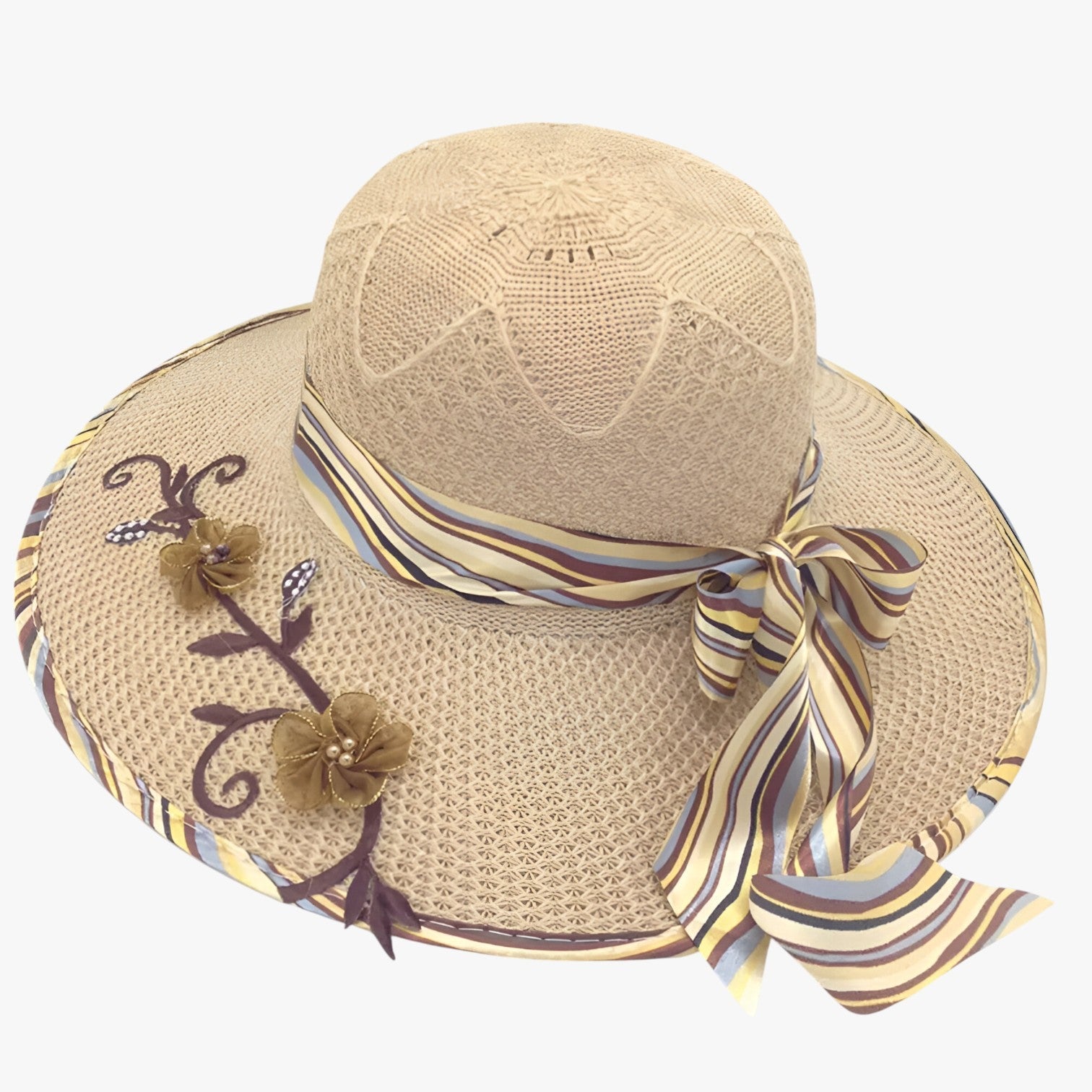 Cappello estivo con grande fascia -, pieghevole e protettivo dai raggi UV Donna - Marrone - cappello cappello estivo donna estivo fascia hat Hat for girls pieghevole protettivo raggi summer hat Sun Hats women hat - Concept Palermo