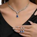 Set de joyas para novia con cristal en forma de gota: collar y pendientes elegantes Mujer Plata 925