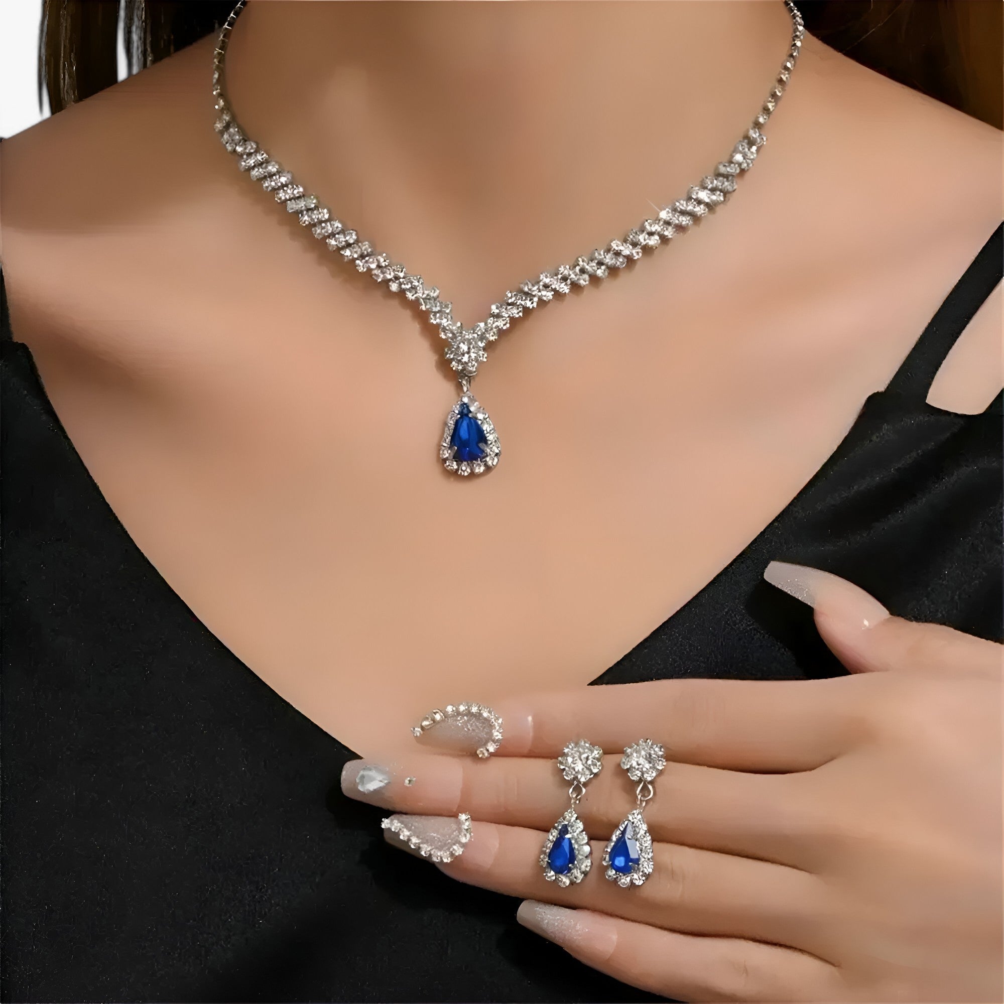 Set Gioielli Sposa Cristallo Goccia: Collana e Orecchini Eleganti Donna Argento 925 - - donna goccia jewelry lana necklaces Necklaces for Women nozze nozze pezzi orecchini pendente WOMEN - Concept Palermo