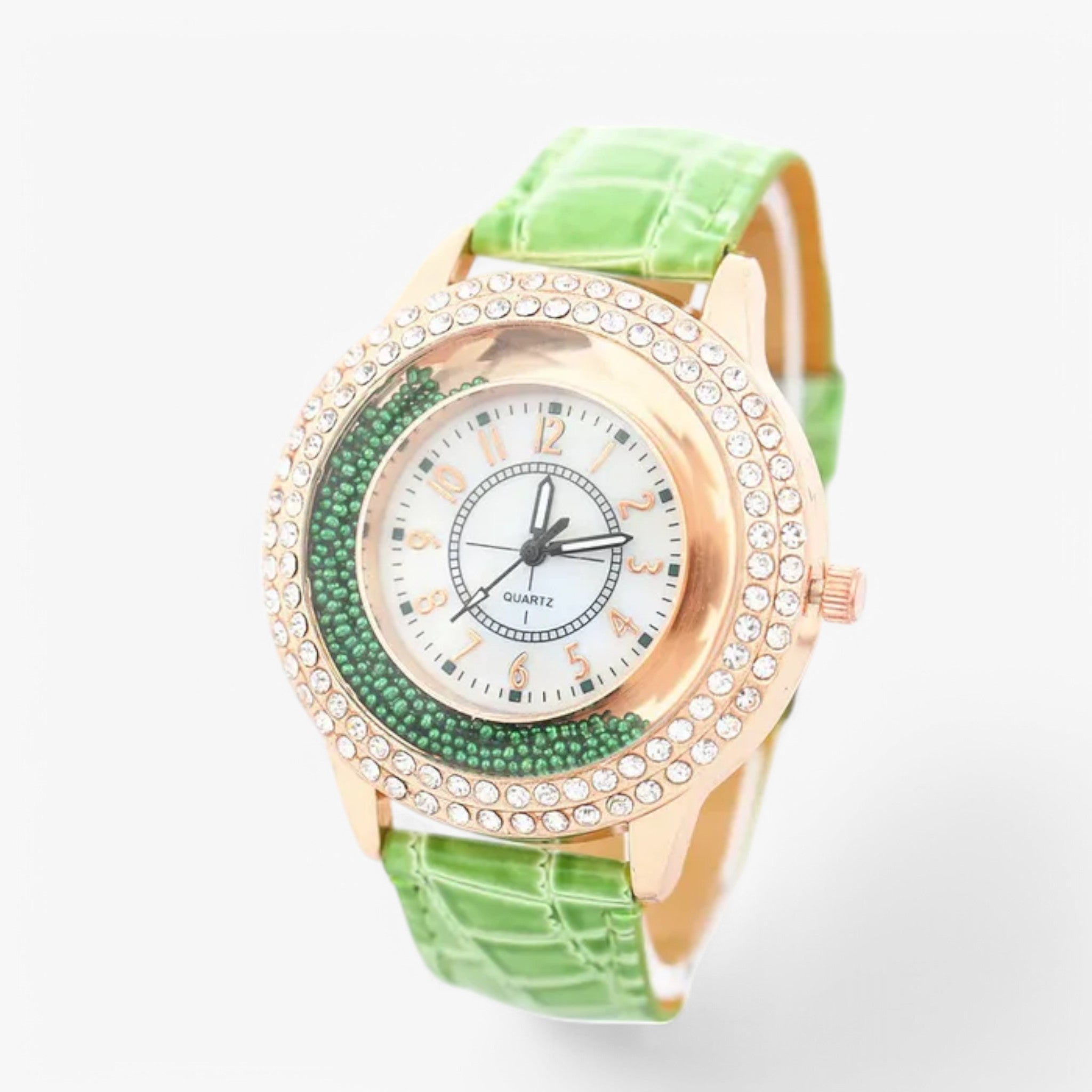 Orologio da donna in pelle PU con strass di cristallo e movimento al quarzo - verde - cristallo donna female watch movimento orologio orologio donna pelle quarzo strass watch for women - Concept Palermo